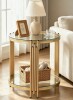 Wrought Studio&trade; Harp-Style Legs Round Glass Side Table, 19.7" 2-Tier End Table, Tempered Glass End Table New In Box $299