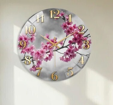 Latitude Run&reg; 23.6" Cherry Blossom Modern Decorated Glass Wall Clock Home Decor Art $199
