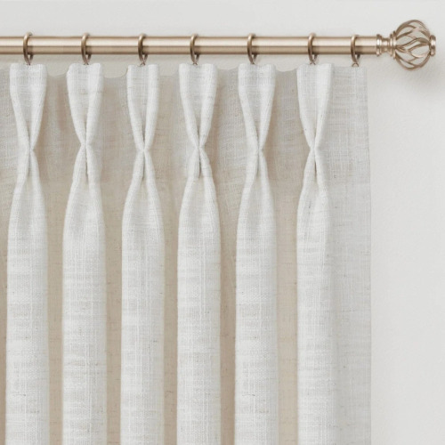 East Urban Home Memory Trained Pinch Pleated Curtains 90 Inches Long, Linen Curtains For Living Room, 2 Panel Set Pinch Pleated Drapes With Hooks, Light Filtering Window Treatment, 40" W X 90" L, Beige White New $199