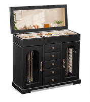 Sfugno Jewelry Box for Women Girls, Wooden Jewelry Organizer Box with Mirror, 5 Layer Jewelry Storage Case, Black $99