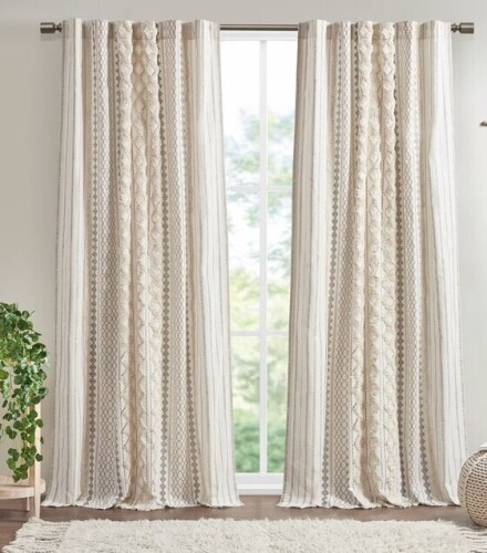Ink+Ivy 1pc 50"x84" Room Darkening Imani Lined Curtain Panel Ivory - Geometric Mid-Century Modern Drapes, OEKO-TEX Certified New $79