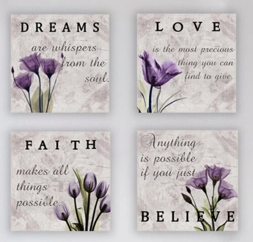 Red Barrel Studio&reg; "Purple Tulip Bathroom Decor" 4 - Pieces, 13'' H X 13'' W New In Box $199