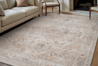 Bungalow Rose 9' x 12' Soft Beige Machine Washable Oriental Area Rug For Living Room, Bedroom New in Box $399