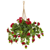 Charlton Home&reg; Geranium Hanging Basket Arrangement in Basket Similar to Picture New In Box $79