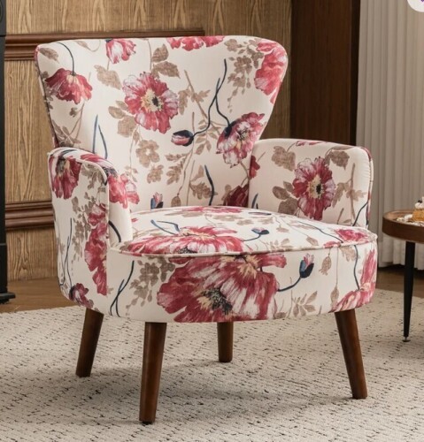 East Urban Home Upholstered Mid Century Modern Floral Accent Armchair with Solid Wood Legs New in Box $699