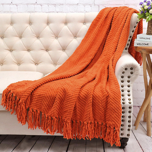 Home Soft Things Orange Throw Blanket Knitted Tweed Throw 50'' x 60'', Burnt Orange, Super Soft Cozy Warm Comfortable Breathable Throw for Living Room Chair Couch Bed Sofa Bedroom Home D&eacute;cor New In Box $79
