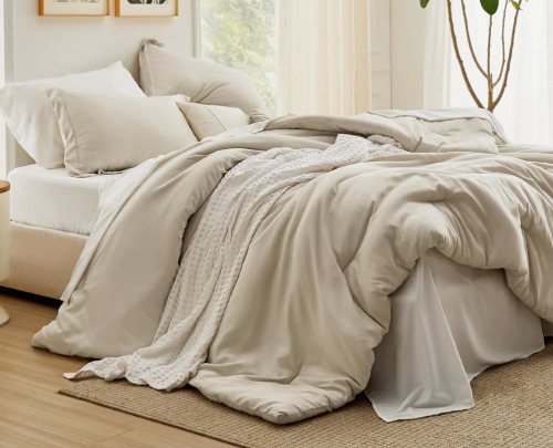 Bedsure King Size Comforter Set - 7 Pieces Beige King Bedding Set for All Seasons, Boho Contrasting Design Bed in a Bag with Comforter, Sheets, Pillowcases & Shams $299