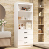 oneinmil 70" H Bookshelf with 3 Drawers, Bookcase with 3-Tier Open Shelves, Tall Book Shelf with Storage Cabinet, Wooden Bookshelf Kitchen Pantry Storage Organizer for Living Room, Study, White New In Box $299