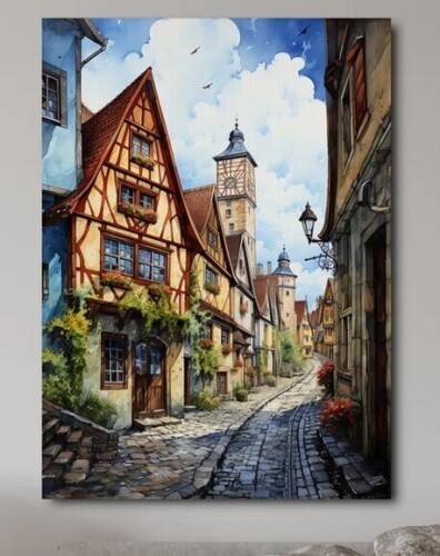 Kristella "Germany Rothenburg Street II" Canvas, 24" x 32" New in Box $99