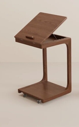 Ebern Designs Solid Wood C-Table End Table, Flip Top Hidden Storage Rolling Side Table with Wheels for Living Room Bedroom $299