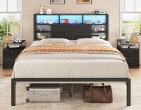 Homkdom King Bed Frame with Storage Headboard, LED Lights & Charging Station Heavy Duty Metal Platform Bed for Bedrooms, 1100 LBS Capacity, No Box Spring Needed, Easy Assembly, Black New In Box $599