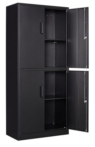 Yizosh Metal Storage Locking Cabinet with 4 Doors and 2 Adjustable Shelves, 71" Lockable Garage Tall Steel Cabinet, for Home Office, Living Room, Pantry, Gym, Commercial Storage (Black) in Box $499