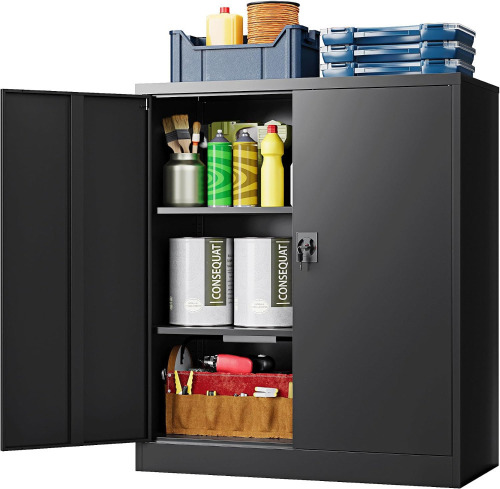 Lissimo Metal Storage Cabinet, Wide & Deep Storage Cabinet with 2 Doors and Adjustable Shelves, Lockable Tool Cabinet for Garage,Home Office and School (Black) New In Box $399