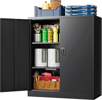 Lissimo Metal Storage Cabinet, Wide & Deep Storage Cabinet with 2 Doors and Adjustable Shelves, Lockable Tool Cabinet for Garage,Home Office and School (Black) New In Box $399