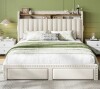 Snhomee Full Size Upholstered Bed Frame with Storage Headboard & 2 Drawers, 700 lbs Capacity, No Box Spring Needed, Noise-Free Padded Platform Bed - Beige New In Box $499
