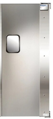 Curtron Service-Pro Series Single Left Aluminum Swinging Traffic Door - 33.75 x 82.5 Door Opening with Built-in 9" x 14" clear acrylic windows New in Box $1499