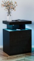 HOMMPA Black Nightstand with Wireless Charging Station High Gloss Night Stand with 3 Drawers Bedside Table with USB Type C Charging Adjustable LED Lights Organizer for Bedroom $299