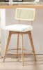 Zesthouse Rattan Back Breakfast Bar Stool, 66.5CM Boho Upholstered Swivel Barstool, Modern Kitchen Chair with Wood Legs for Island Home, White Boucle New In Box $299