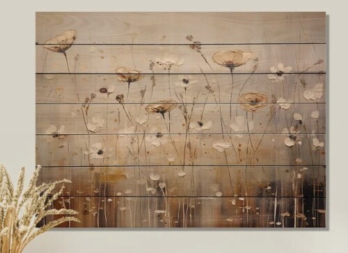 Lark Manor&trade; Scerene Wildflowers In Bloom - Wildflowers Wood Panel Wall Art On Natural Pine Wood, 24" H x 32" W New In Box $299