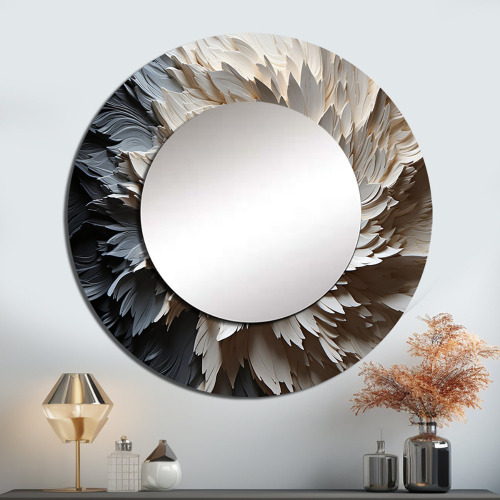 East Urban Home 36" Round Sedney Minimalism Beauty Serenity Art I - Minimalism Mirror, Black Round Unique Wall Mirror, Printed Metal Art Similar to Picture New In Box $399