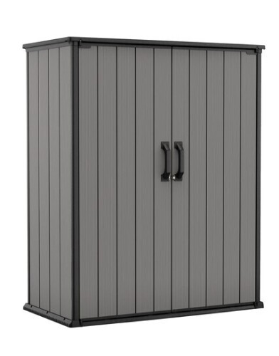 Keter Premier Tall Vertical Durable Resin Outdoor Storage Shed With Floor and Locking Double Doors, Grey New in Box $599