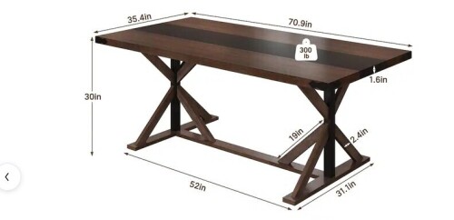 Lent Glitter Wood - 71" Farmhouse Dining Table for 6 Waterproof Wood Tabletop & Wood Strip Base - Brown New in Box $599