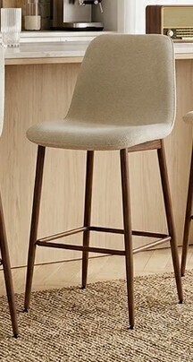 Pop Maison Oslo 26 inch Mid-Century Modern Upholstered Counter Height Stools For Kitchen Island With Wood Grain Metal Legs $399