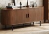 Ebern Designs Jalonda Modern Wood TV Stand with Storage and Shelves in Walnut New in Box $399