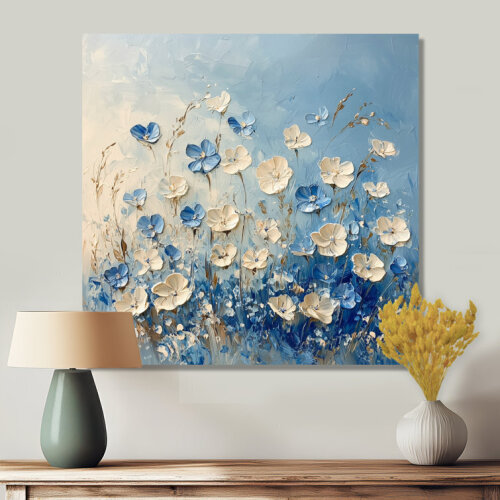 Winston Porter Coastal Blue Wildflowers Meadow Of Light II - Wildflowers Large Wall Art, 30" x 30" New In Box $199