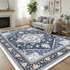 OPPODREAM Soft Area Rug 9x12 Living Room, Washable Rug with Non Slip Backing, Faux Cashmere Low-Pile Carpet, Navy Blue & Gold Similar to Picture New in Box $299