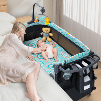 CoziBB Baby Bassinet Bedside Crib 5 in 1 with Detachable Changing Table, Pack and Play with Mattress, Storage, Music and 3 Adjustable Height, Portable Large Playard for Newborn Baby $299