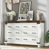 Gracie Oaks Quan 54"W Farmhouse 6-Drawer Wood Double Dresser with Specious Tabletop & Metal Decoration, White/Brown, New in Box $599