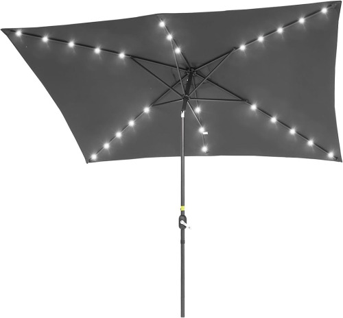 Bonosuki 10' x 6.5' Rectangle Market Patio Umbrella with Solar Lights, with Push Button Tilt and Crank, Anthracite, New in Box $299