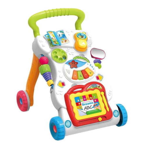 B. Toys Baby Walker Music Adjustable Interactive Baby Activity Walker First Steps $89