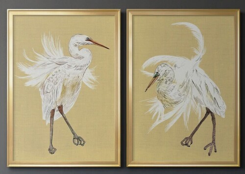 Rosecliff Heights "Heron Plumage V" 2 - Pieces Painting Print, 24.5" H x 37" W x 2.5" D New In Box $299