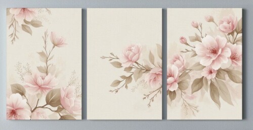 Red Barrel Studio&reg; Blush Floral Canvas Wrapped Wall Art, Oil Painting Print (Set of 3), 12" x 16" New In Box $199