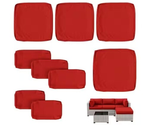 WNP 9-Piece 25.6 in. Outdoor Patio Replacement Slip Covers for 4-Seater Furniture Cushion Red (Covers Only) New In Box $299