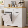 Jocoevol 20 Gallon Tilt Out Trash Cabinet: Push-Open Recycling Station with Drawer & Laundry Sorter - Free Standing Garbage Can Cabinet for Kitchen, Living Room - White (No Trash Cans) New Shelf Pull $299
