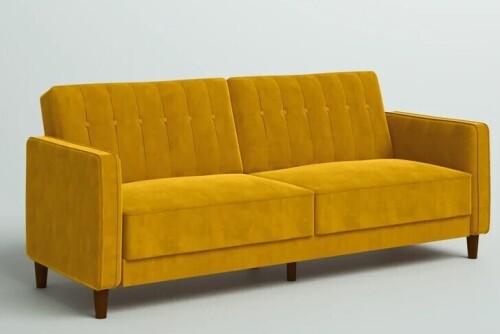 Mercury Row Perdue 81.5" Velvet Square Arm Convertible Sofa in Yellow New in Box $799