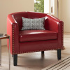 BELLEZE Accent Barrel Chair, Modern Tub Club Chair Upholstered Armchair for Living Room, Faux Leather Chair with Gold Nail Head Trim Black Legs - Kyara (Red) New in Box $599