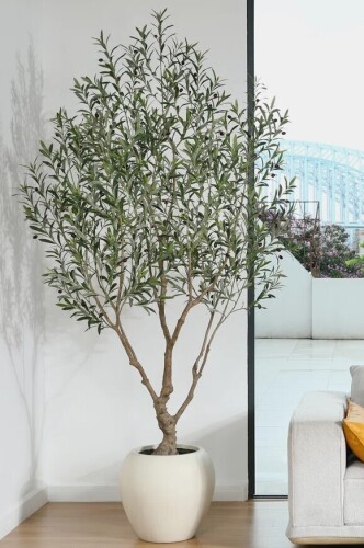 Joss & Main Adcock 8ft Artificial Olive Tree with 18in White Planter New In Box $499