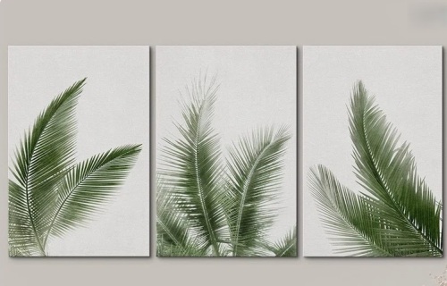 Idea4wall Minimal Botanical Green Tropical Jungle Palm Tree Leaf Botanical Simple D&eacute;cor Framed Canvas 3 Pieces Print Wall Art New in Box $299