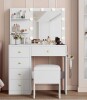 George Oliver Kenn Makeup Vanity Set With Mirror And Lights, Adjustable Brightness, 5 Drawers, Power Outlet And Vanity Stool, White New Shelf Pull $399