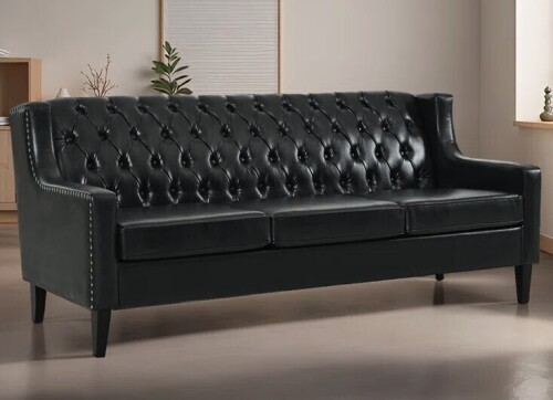 Latitude Run Compact 78.75'' Mid Century Sofa, Button Tufted Backrest And High-Resilience Cushion in Black New Shelf Pull $999