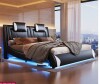 Wrought Studio Madray Full Size Faux Leather Upholstered Floating Platform Bed with LED Lights in Box $499