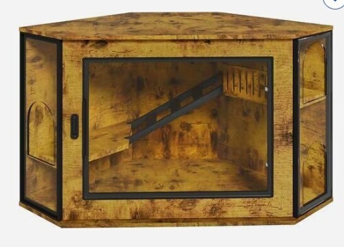 Cesicia Corner Cat Litter Box Enclosure with Acrylic Door & LED Light, 48-in, Brown New in Box $399