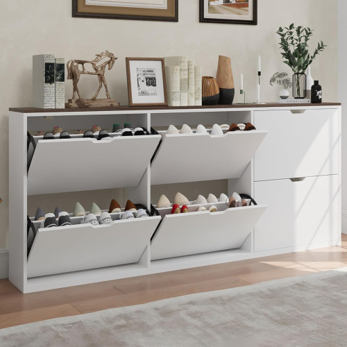 Bobve 70.87" Entryway Shoe Cabinet with 6 Flap Drawers, Large Shoe Storage Cabinet, Handleless White Thin Shoe Organizer with Adjustable Shelves Wall-mountable Suitable for Entrance, Garage, Hallway New In Box $399