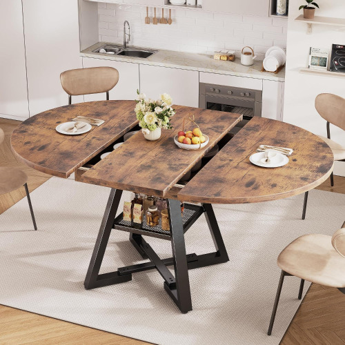 Jocoevol Extendable Dining Table for 4 6 8, Round Extendable Dining Room Table with Removable Leaf & Storage Shelf, Expandable Oval Kitchen Table with Pedestal Base, Modern Industrial Space Saving New In Box $499