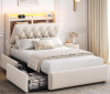 Jocoevol Twin LED Velvet Bed Frame with 2 Storage Drawers & Hidden Headboard, Upholstered Platform Bed with Charging Station & Button Tufted Design, Wooden Slats Support, Box Spring Optional, Easy Assembly, Beige New In Box $399
