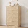 Garvee Wooden 5 Drawer Rattan Dresser with Integrated Cabinet Body and Legs Design for Home Office Natural New in Box $499